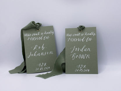 Eucalyptus Card with Ribbon | Calligraphy Wedding Dress Hanger Sign | Reserved Sign
