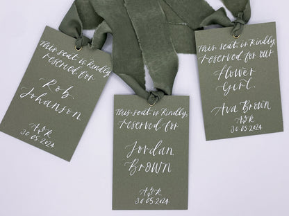 Eucalyptus Card with Ribbon | Calligraphy Wedding Dress Hanger Sign | Reserved Sign