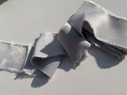 SILVER Satin Ribbon | Hand Torn Raw Edge Silk Style Ribbon 140cm