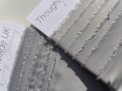 SILVER Satin Ribbon | Hand Torn Raw Edge Silk Style Ribbon 140cm