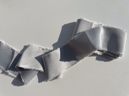 SILVER Satin Ribbon | Hand Torn Raw Edge Silk Style Ribbon 140cm
