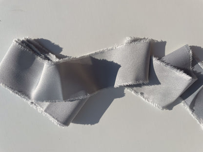SILVER Satin Ribbon | Hand Torn Raw Edge Silk Style Ribbon 140cm