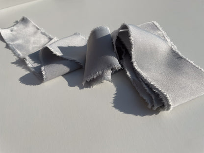 SILVER Satin Ribbon | Hand Torn Raw Edge Silk Style Ribbon 140cm