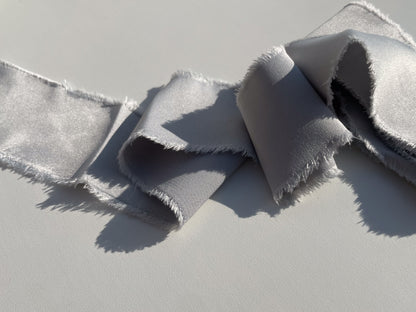 SILVER Satin Ribbon | Hand Torn Raw Edge Silk Style Ribbon 140cm
