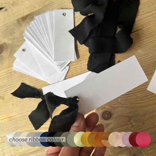 25 BLANK Custom Ribbon Place Card with Eyelet | DIY Wedding Dinner Party Place Card, Write Your Own Place Setting | Sage Green Navy Blush Blue Nude
