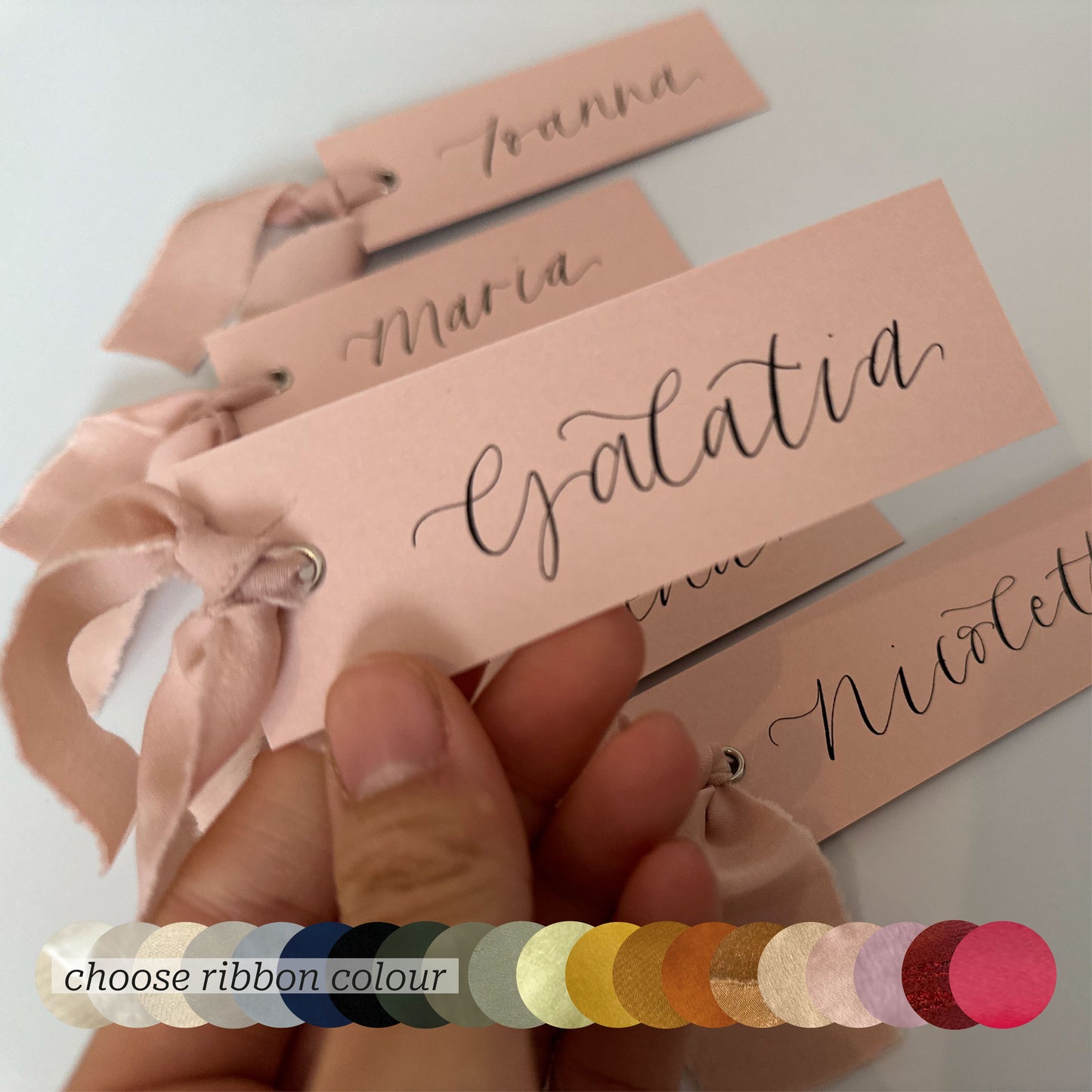 Custom Ribbon Wedding Place Cards | Blush Card with Your Choice of Ribbon
