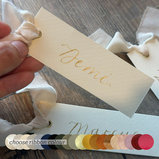 Custom Ribbon Wedding Place Cards | Ivory Card with Your Choice of Ribbon