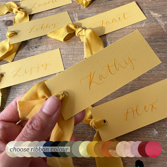 Custom Ribbon Wedding Place Cards | Lemon Card with Your Choice of Ribbon