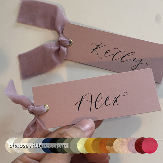 Custom Ribbon Wedding Place Cards | Light Lilac Card with Your Choice of Ribbon