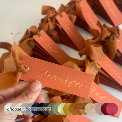 Custom Ribbon Wedding Place Cards | Ochre Card with Your Choice of Ribbon