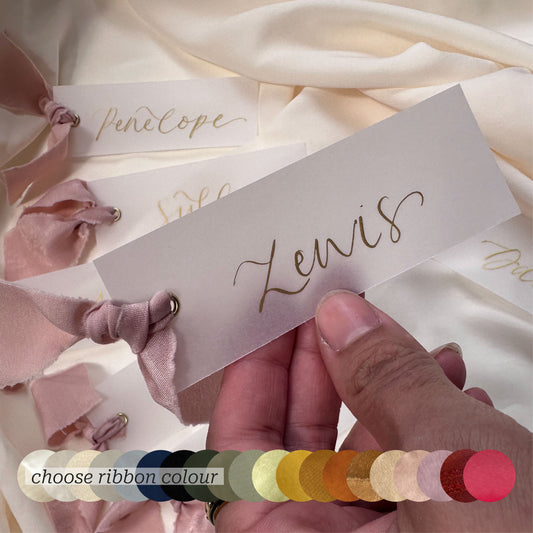 Custom Ribbon Wedding Place Cards | Vellum Translucent Card with Your Choice of Ribbon