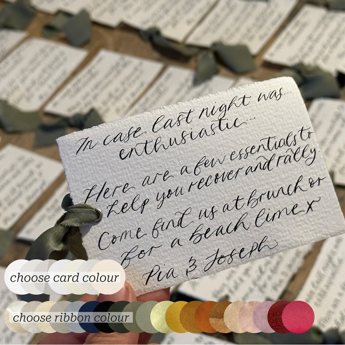 Custom Ribbon Calligraphy Note Card | A7 Wedding Personalised Thank You Note, Info Note