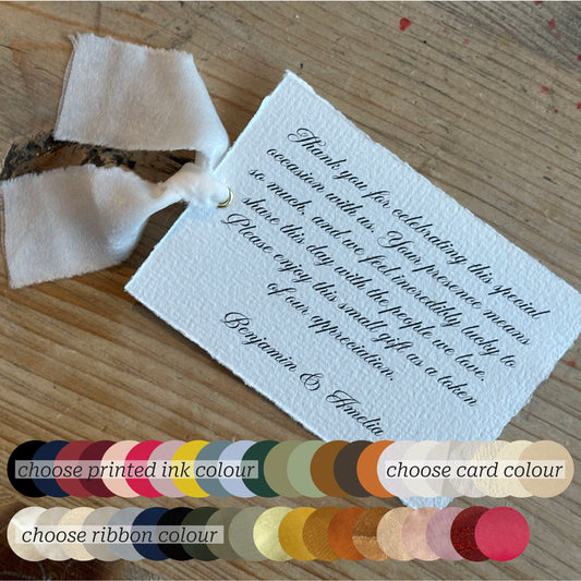Ribbon Printed Note Card | A7 Wedding Personalised Sign Card | Custom Thank You Note Card | Gold or Silver Info Note