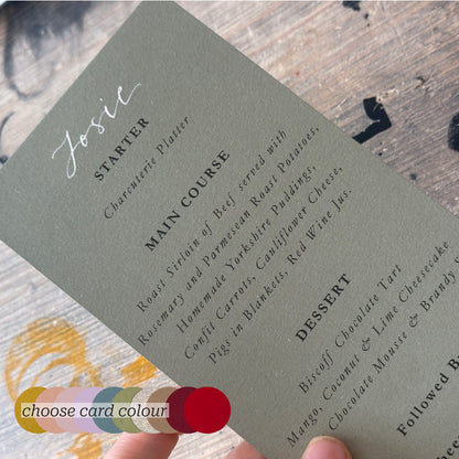 Handwritten Calligraphy Guest Name/Title Menu | A5 Personalised Printed Wedding Menu
