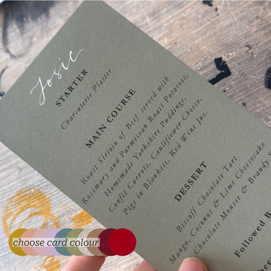 Handwritten Calligraphy Guest Name/Title Menu | A5 Personalised Printed Wedding Menu