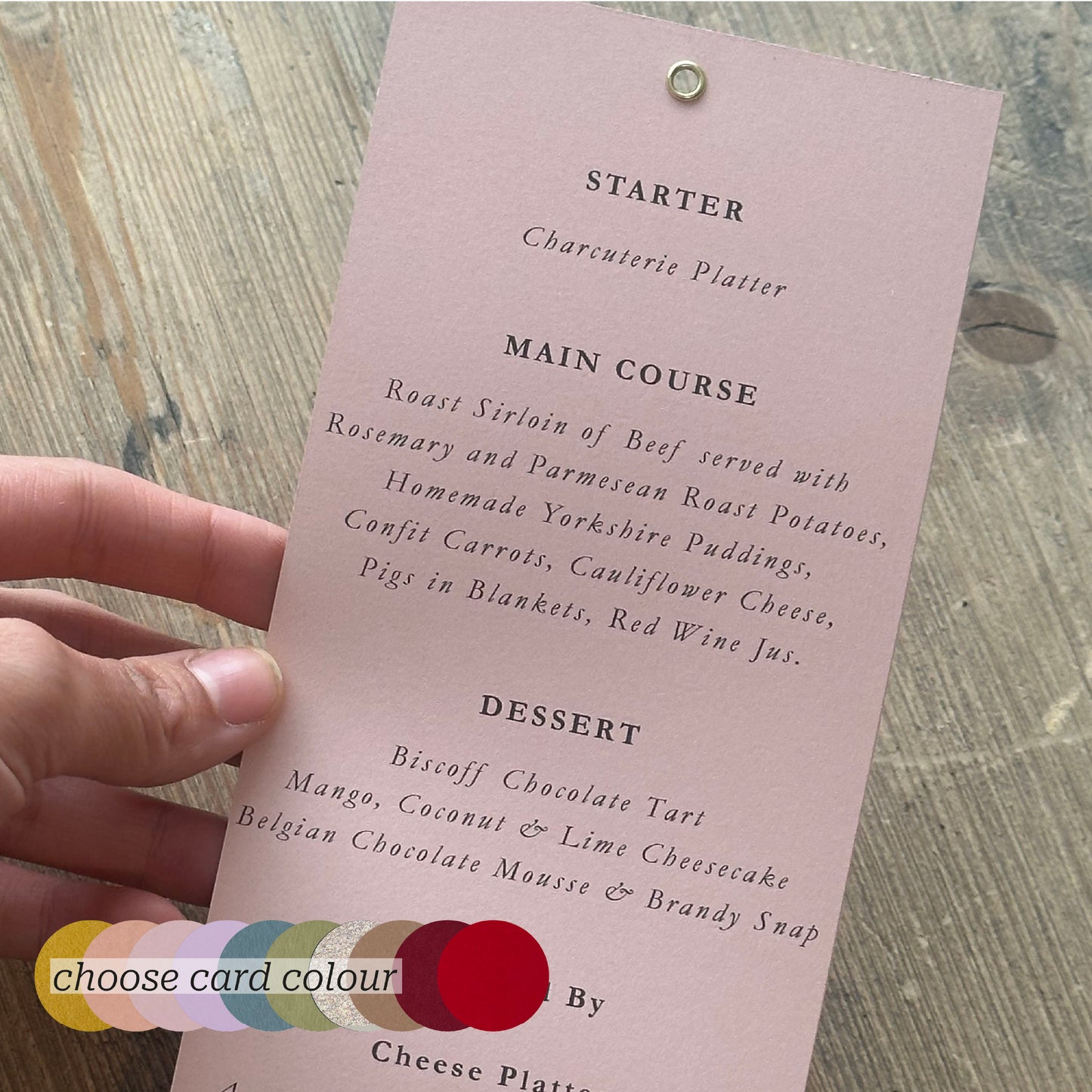 Skinny Wedding Menu Cards with Eyelet | Add Your Own Ribbon Menu