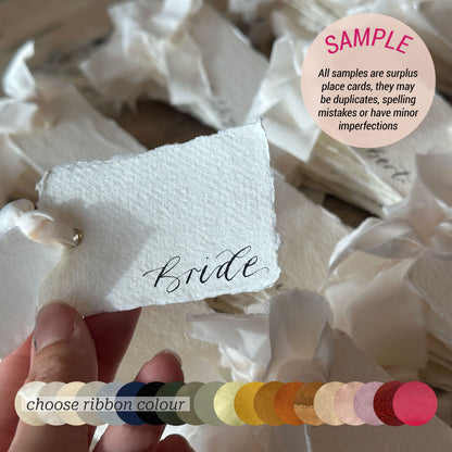 Handmade Paper Ribbon Wedding Place Card Sample | Chiffon, Satin & Organza
