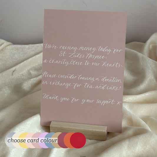Colourful Custom Calligraphy Wedding Sign | Personalised Cards & Gifts / In Loving Memory A5 A6 Sign