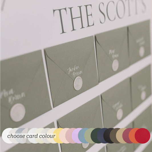 Custom Colour Calligraphy Envelope Place Cards  | Wedding Letter Place Setting