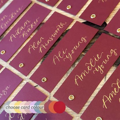 Custom Card Calligraphy Place Card with Eyelet | Colourful DIY Add Own Ribbon Wedding Place Name Card