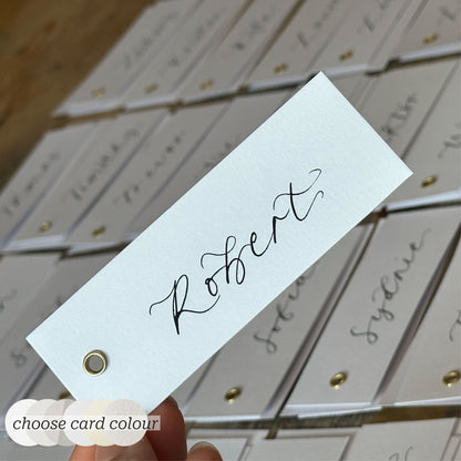 Custom Card Calligraphy Place Card with Eyelet | Neutral DIY Add Own Ribbon Wedding Place Name Card