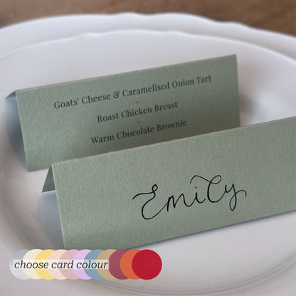 Menu Choice Tented Wedding Place Cards | Guest Menu Calligraphy Escort Cards