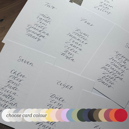 Custom Calligraphy Wedding Table Plan Cards | A5 Personalised Seating Chart Signs