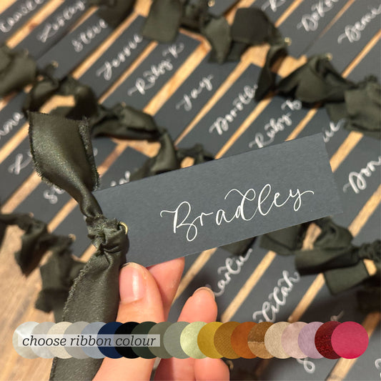 Custom Ribbon Wedding Place Cards | Forest Card with Your Choice of Ribbon