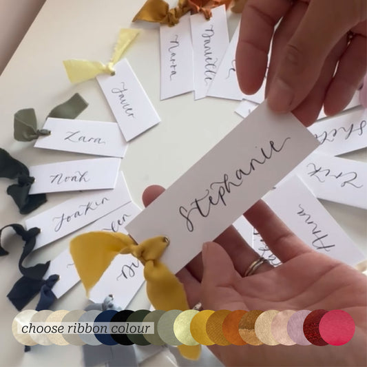 Custom Ribbon Wedding Place Cards | White Card with Your Choice of Ribbon