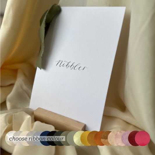 White Custom Ribbon Calligraphy Table Name & Number  | Personalised Wedding A5 A6 Sign