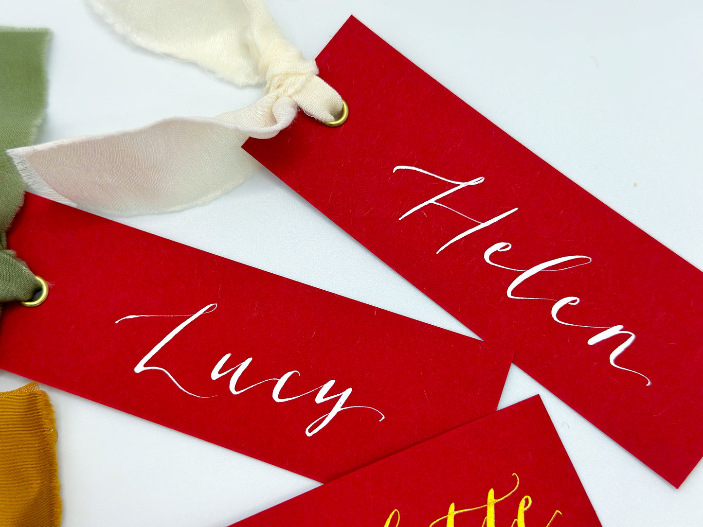 Christmas Festive Red Place Card  | Personalised Calligraphy Christmas Day Table Place Name Card |  New Years Eve Dinner Party Place Setting