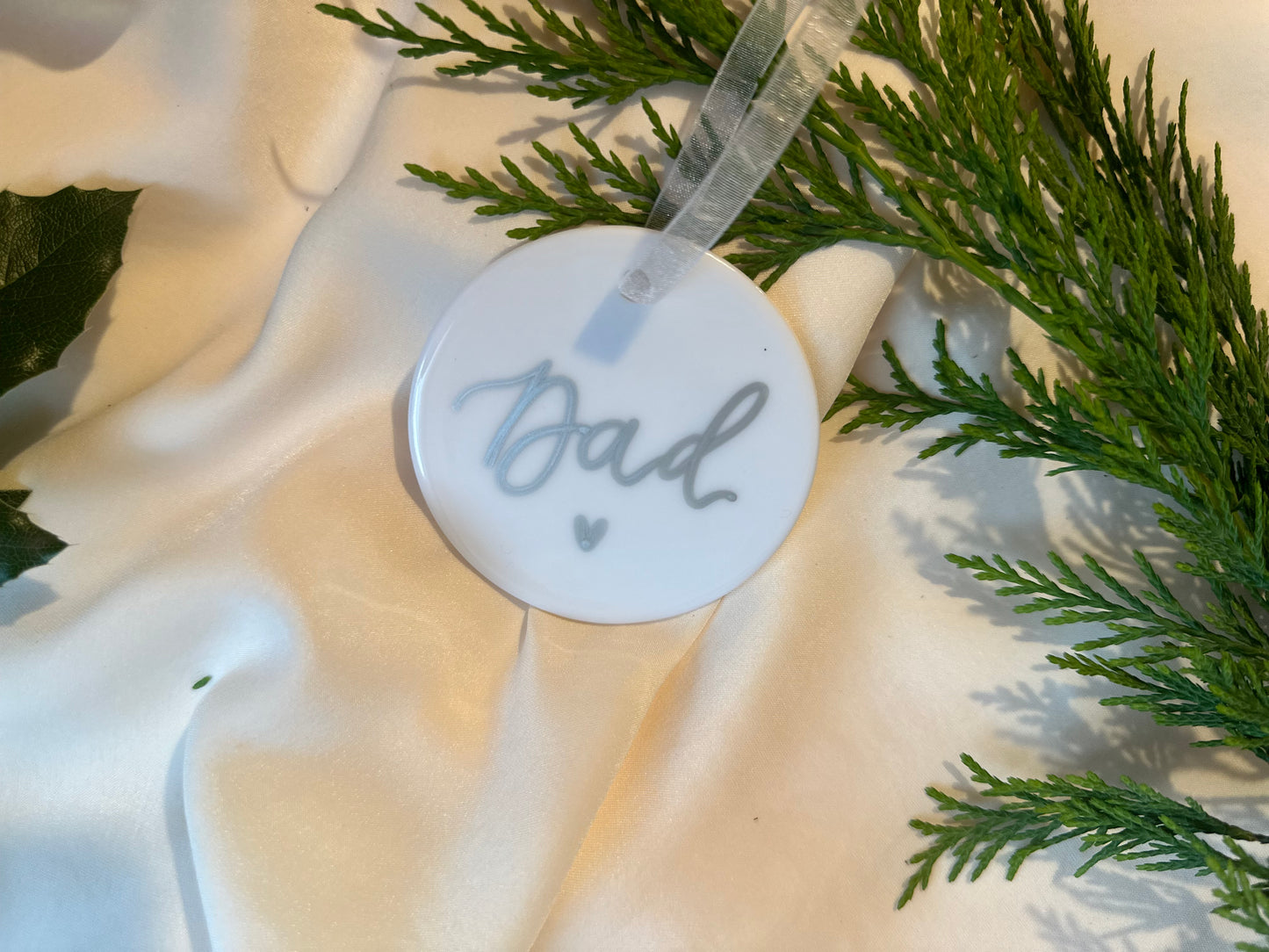 Memorial Calligraphy Christmas Ornament | Grief Christmas Ceramic Tree Decoration | Dad, Baby Loss