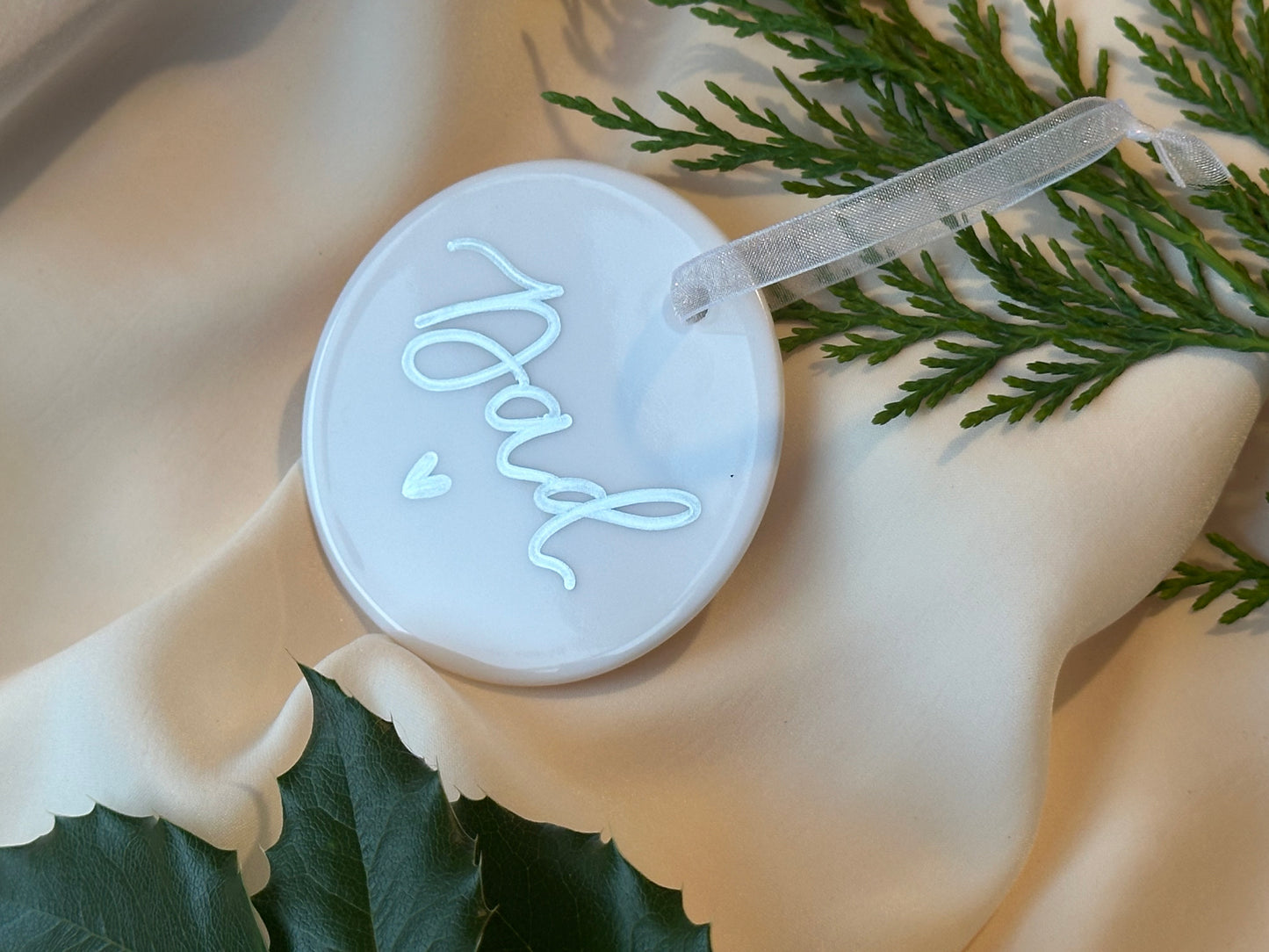 Memorial Calligraphy Christmas Ornament | Grief Christmas Ceramic Tree Decoration | Dad, Baby Loss