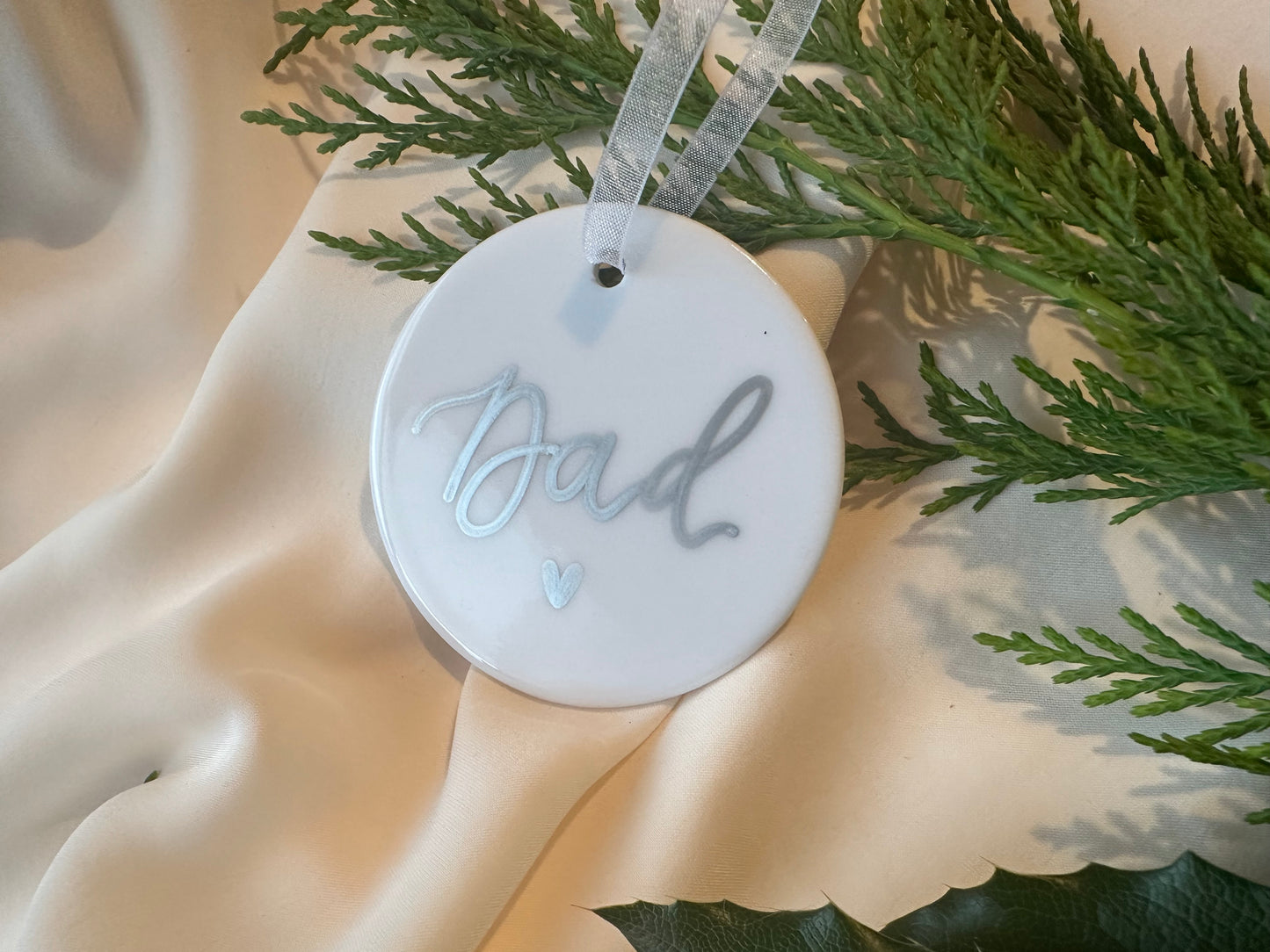 Memorial Calligraphy Christmas Ornament | Grief Christmas Ceramic Tree Decoration | Dad, Baby Loss