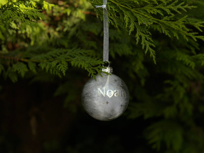 White Feather Personalised Name Glass Bauble | Star Christmas Decoration | First Christmas Bauble