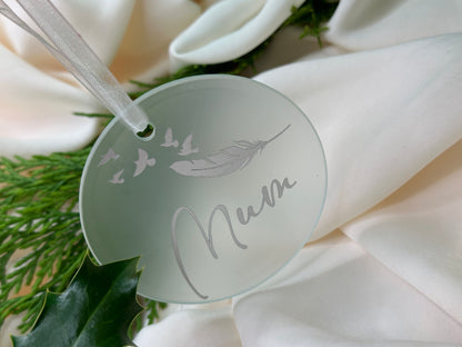 Funeral gift, baby loss gift, child loss gift, grief gift, husband loss, wife loss, parent loss, sibling loss, white feather, feather, dove Personalised Name Christmas Star, Christmas Bauble Gift Ceramic Star Decoration, Gold, Silver, Rose Gold, Metallic, secret Santa gift, husband gift, wife gift, mum gift,