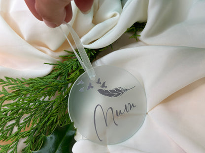 Funeral gift, baby loss gift, child loss gift, grief gift, husband loss, wife loss, parent loss, sibling loss, white feather, feather, dove Personalised Name Christmas Star, Christmas Bauble Gift Ceramic Star Decoration, Gold, Silver, Rose Gold, Metallic, secret Santa gift, husband gift, wife gift, mum gift,