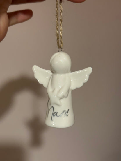 Personalised Angel Tree Decoration: White Glazed Ceramic Remembrance Angel Hanging Ornament [Christmas Bereavement Parent Baby Loss]