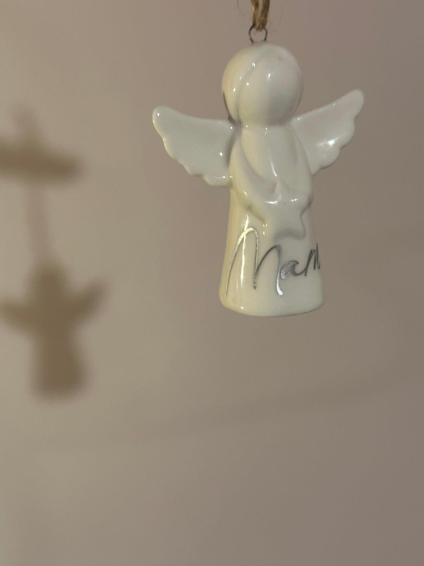 Personalised Angel Tree Decoration: White Glazed Ceramic Remembrance Angel Hanging Ornament [Christmas Bereavement Parent Baby Loss]