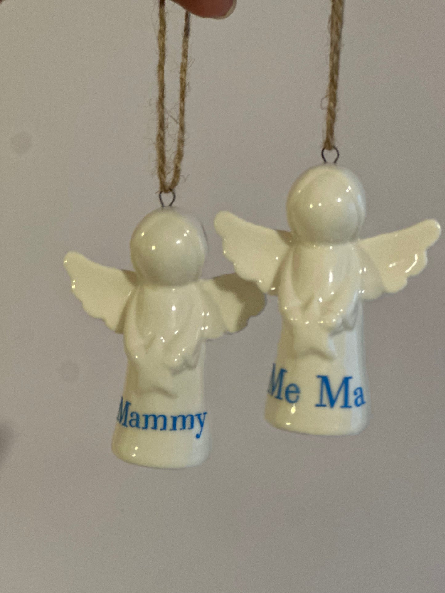 Personalised Angel Tree Decoration: White Glazed Ceramic Remembrance Angel Hanging Ornament [Christmas Bereavement Parent Baby Loss]