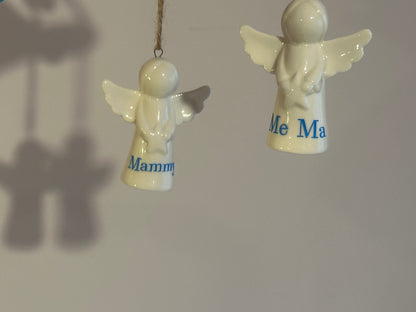 Personalised Angel Tree Decoration: White Glazed Ceramic Remembrance Angel Hanging Ornament [Christmas Bereavement Parent Baby Loss]