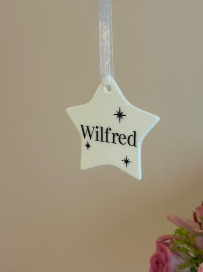 Personalised Name Heart Christmas Ornament: Ceramic, Star or Frosted Glass Bauble [Son Daughter Christmas Keepsake Star Heart Tree Decoration]