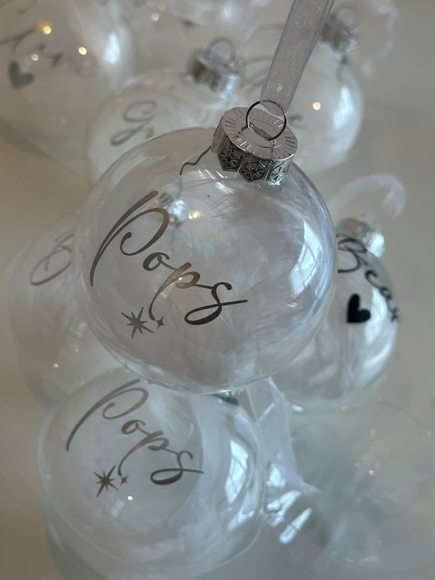Personalised White Feather Memorial Bauble: Glass Remembrance Ornament [Christmas Bereavement Parent Baby Loss]