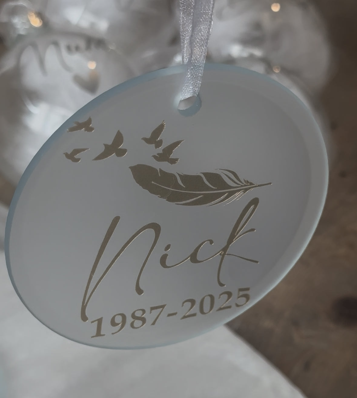 Personalised Christmas Memorial Ornament: Ceramic or Glass Feather Keepsake [Loss Grief Pet Loss Baby Loss Parent Loss]