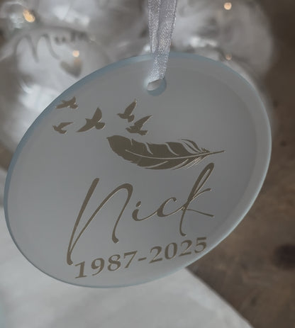Personalised Christmas Memorial Ornament: Ceramic or Glass Feather Keepsake [Loss Grief Pet Loss Baby Loss Parent Loss]