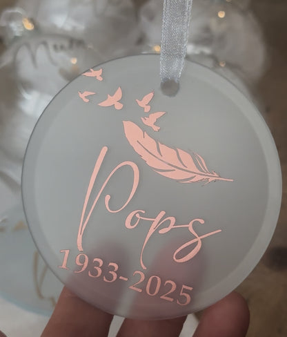 Personalised Christmas Memorial Ornament: Ceramic or Glass Feather Keepsake [Loss Grief Pet Loss Baby Loss Parent Loss]