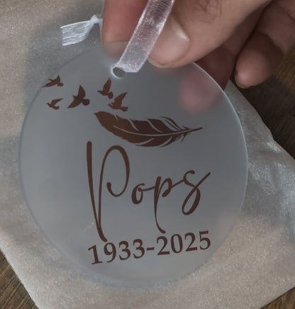 Personalised Christmas Memorial Ornament: Ceramic or Glass Feather Keepsake [Loss Grief Pet Loss Baby Loss Parent Loss]