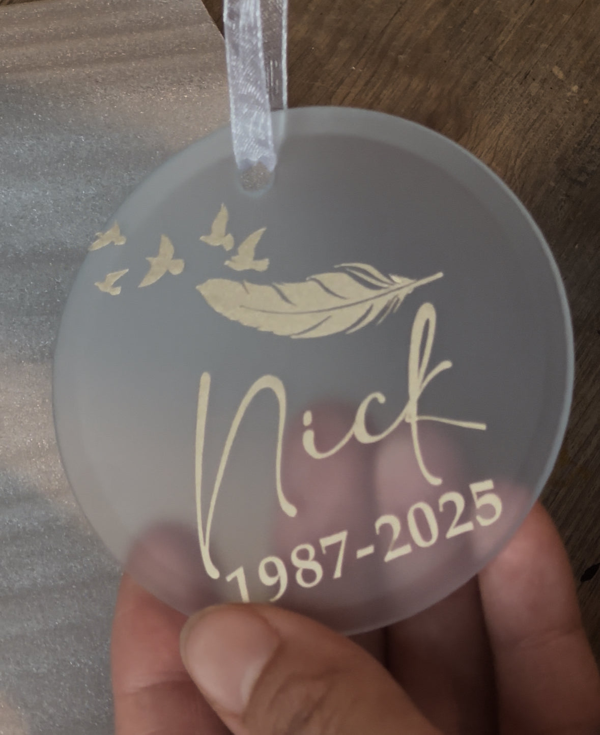 Personalised Christmas Memorial Ornament: Ceramic or Glass Feather Keepsake [Loss Grief Pet Loss Baby Loss Parent Loss]