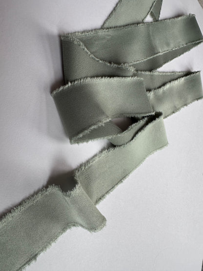 SAGE GREEN Satin Ribbon | Hand Torn Raw Edge Silk Style Ribbon 140cm