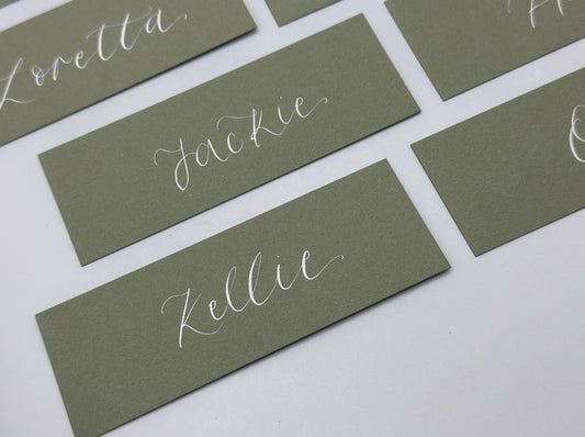 EUCALYPTUS Green Calligraphy Place Name Card | Calligraphy Wedding Place Name Card | Flat Place Card
